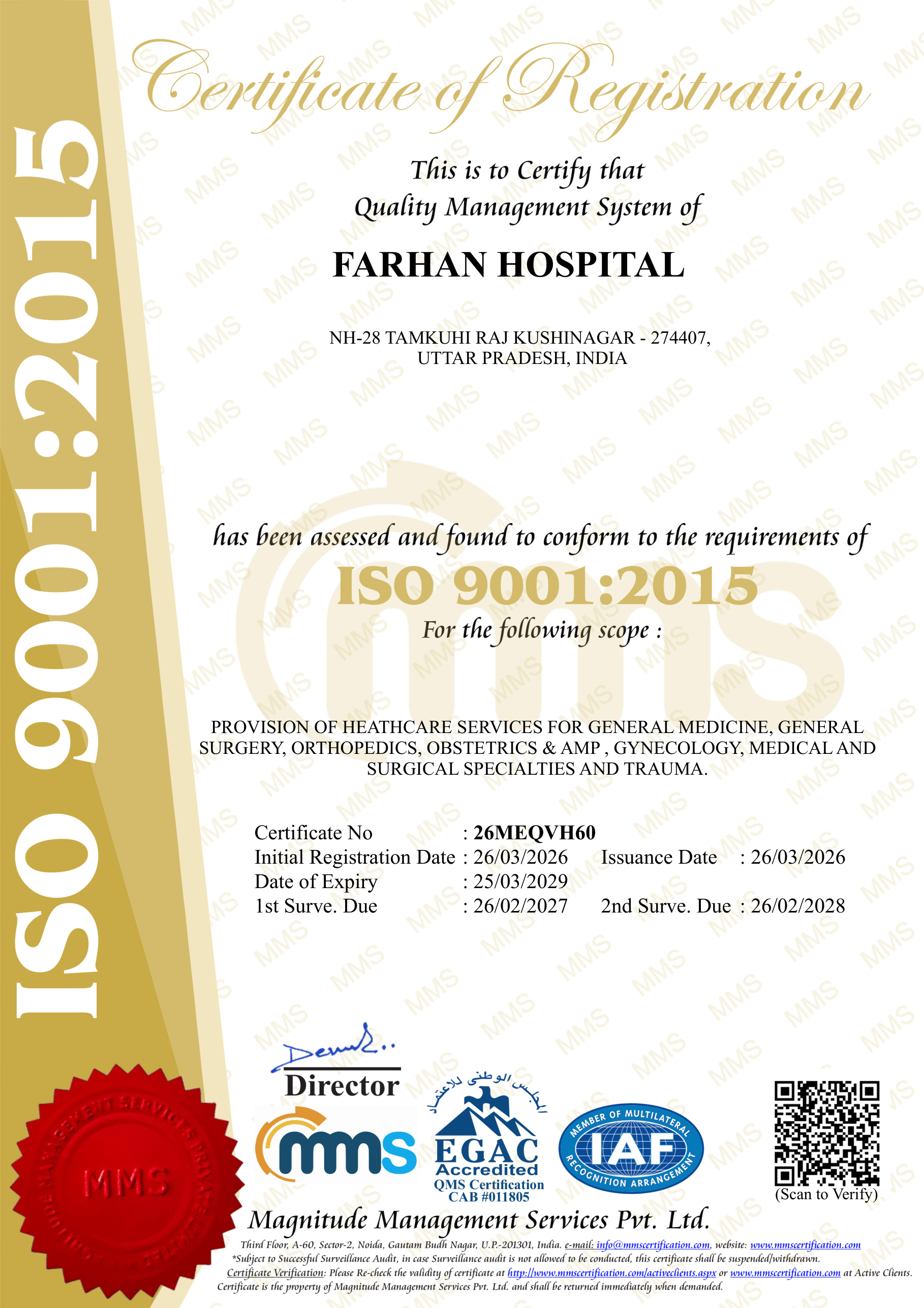 Quality Healthcare Provision Certificate - Farhan Hospital